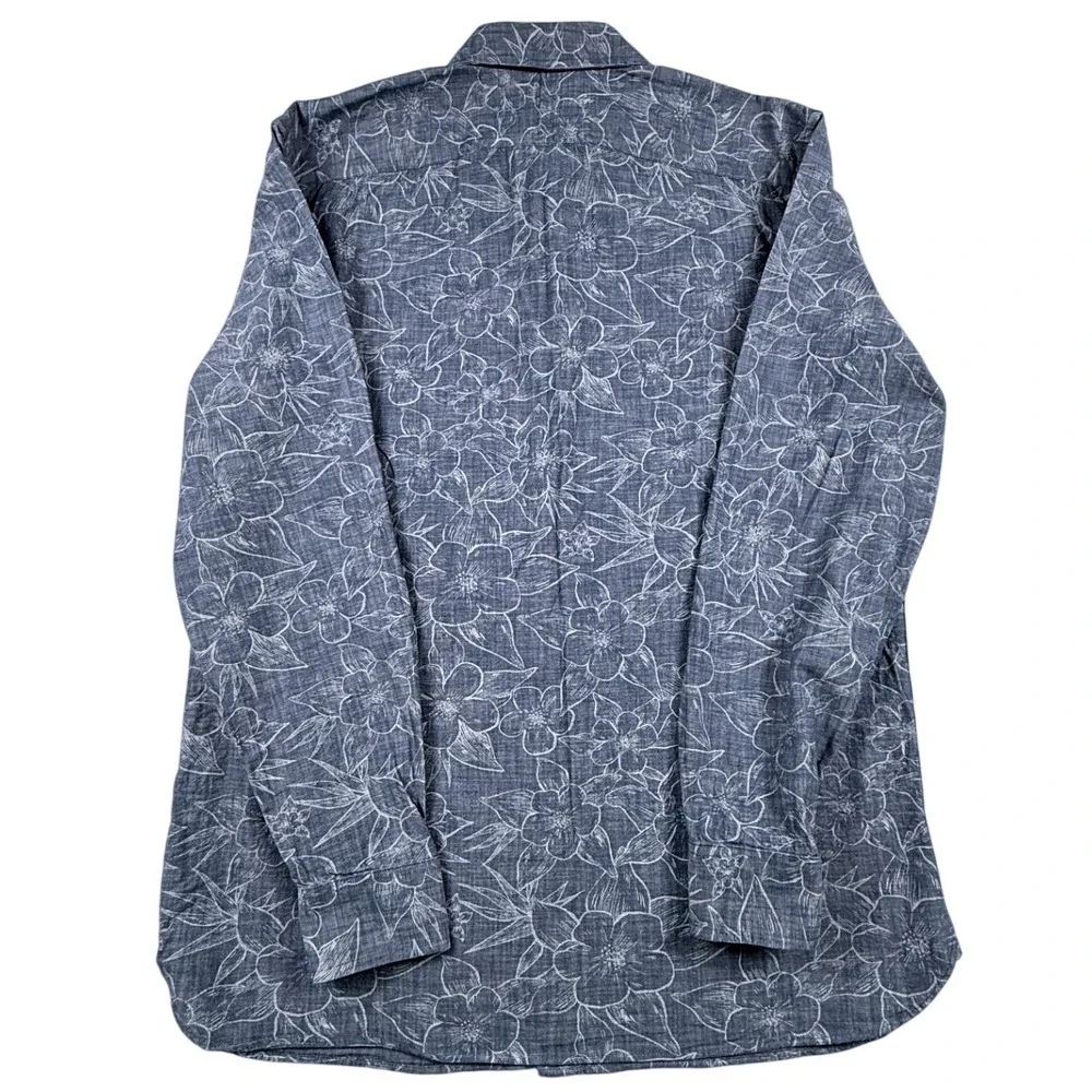 Banana Republic Mens Blue Floral Hibiscus Button Down Shirt Long Sleeve Large L